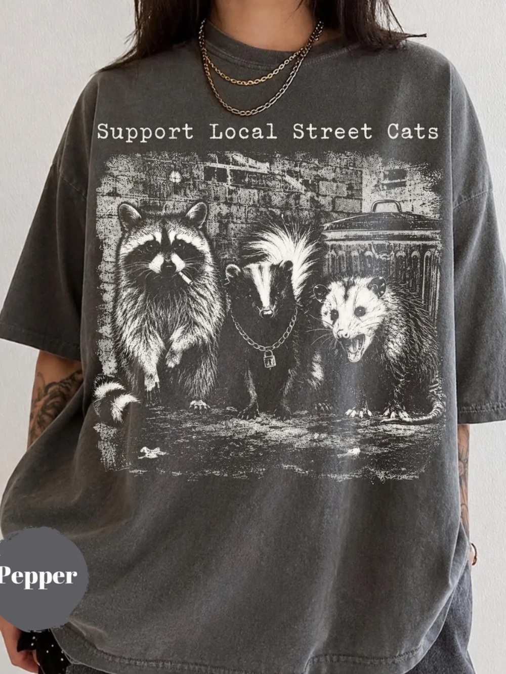 Comfort Colors Pepper Gray 'Support Local Street Cats' Graphic Tee